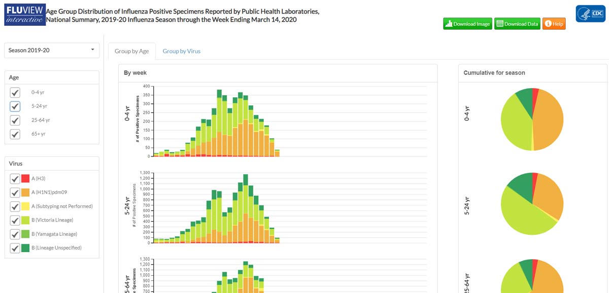 Age Group Distribution of Influenza Positive Tests Reported by Public Health Laboratories Age Group Distribution of Influenza Positive Tests Reported by Public Health Laboratories