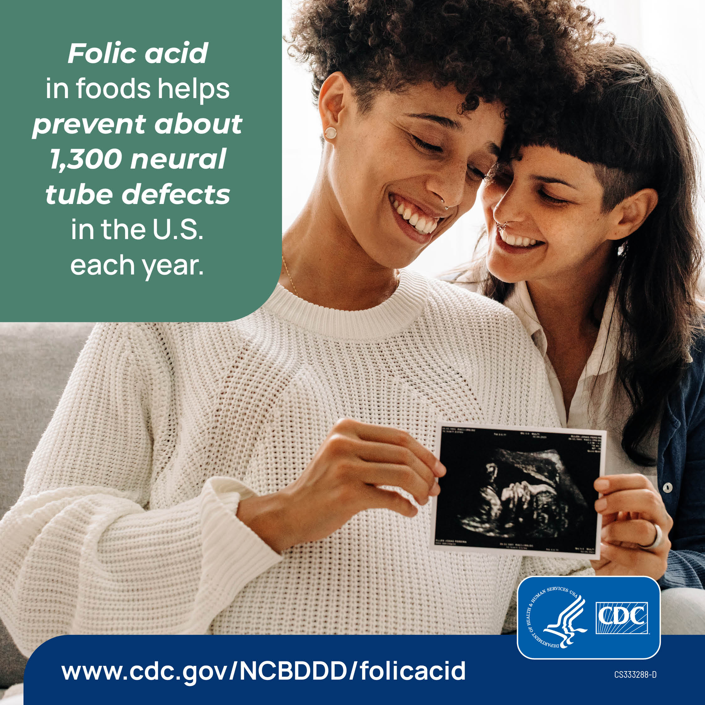 A couple smiling and looking at an ultrasound picture.