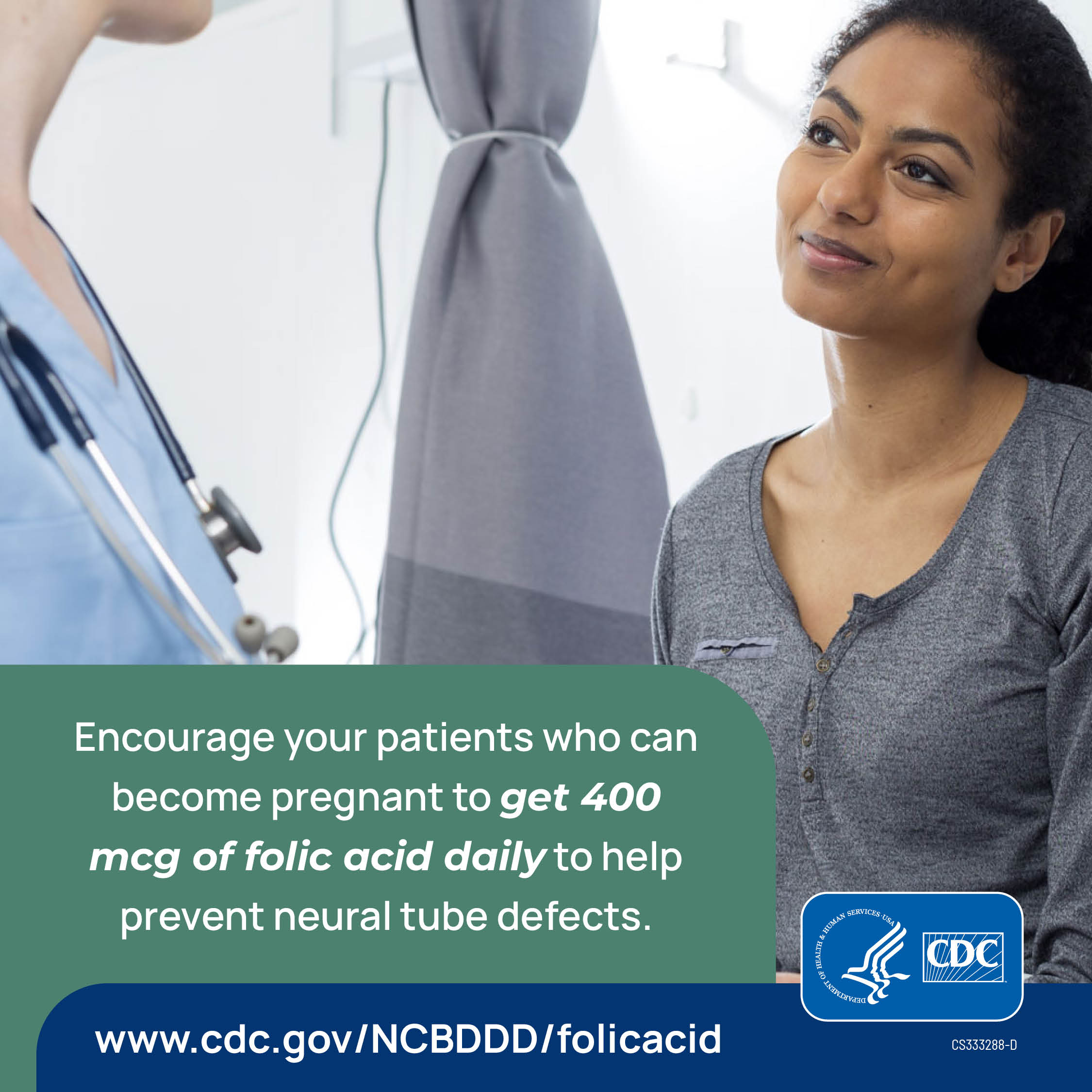 Focused view of a healthcare provider facing a patient.