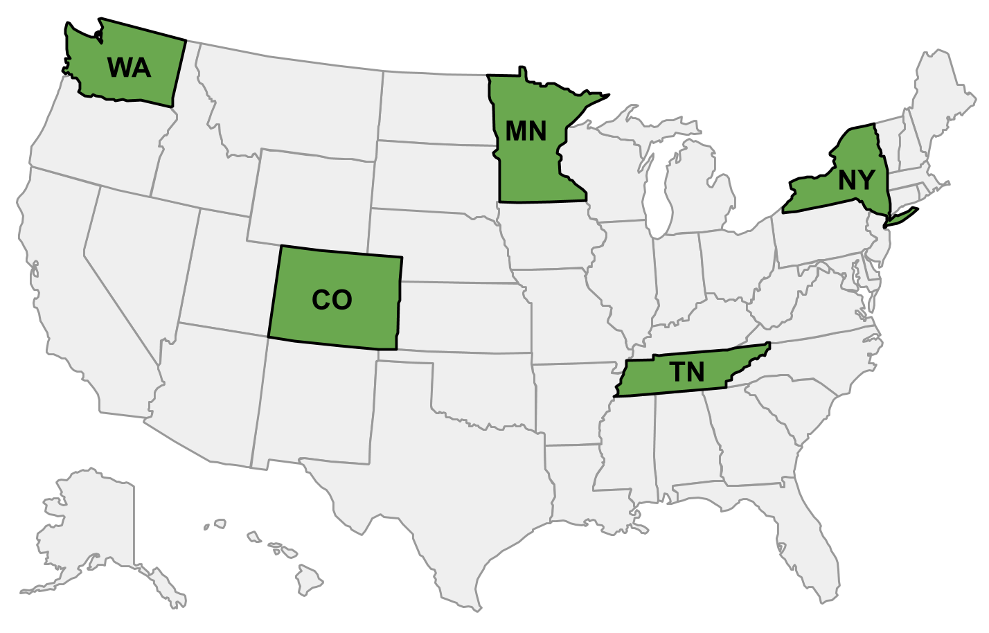 Map of the five Food Safety CoEs on a map of the United States