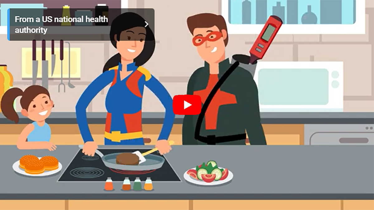 Using a food thermometer screenshot Parents cook meat in the kitchen.