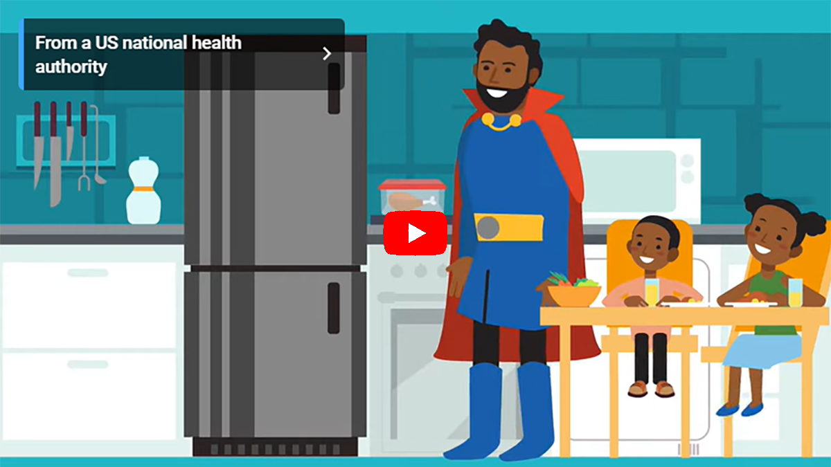 Refrigerate food within 2 hours screenshot Father prepares food in the kitchen.