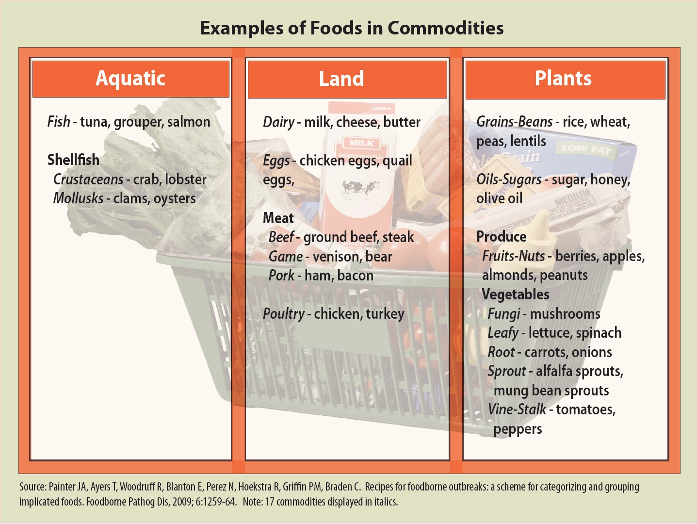 Examples of foods included in each commodity used for the source attribution analysis