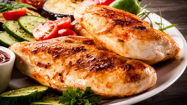 Healthy chicken meal-sample language nutrition Healthy grilled chicken and vegetables meal.