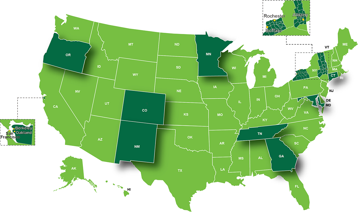 FoodnetUSA2023Map FoodNet sites: California, Colorado, Connecticut, Georgia, Maryland, Minnesota, New Mexico, New York, Oregon, Tennessee