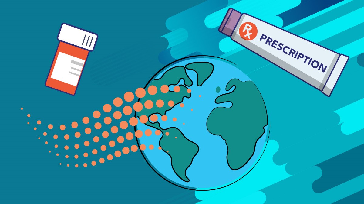global antifungal use An image of the globe with a medicine bottle and a tube of antifungal cream with the word "prescription" on it.