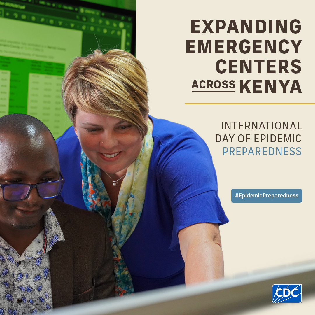 International Day of Epidemic Preparedness - Kenya Expanding emergency centers across Kenya. International Epidemic Preparedness Day. Colleagues looking at data on a laptop.
