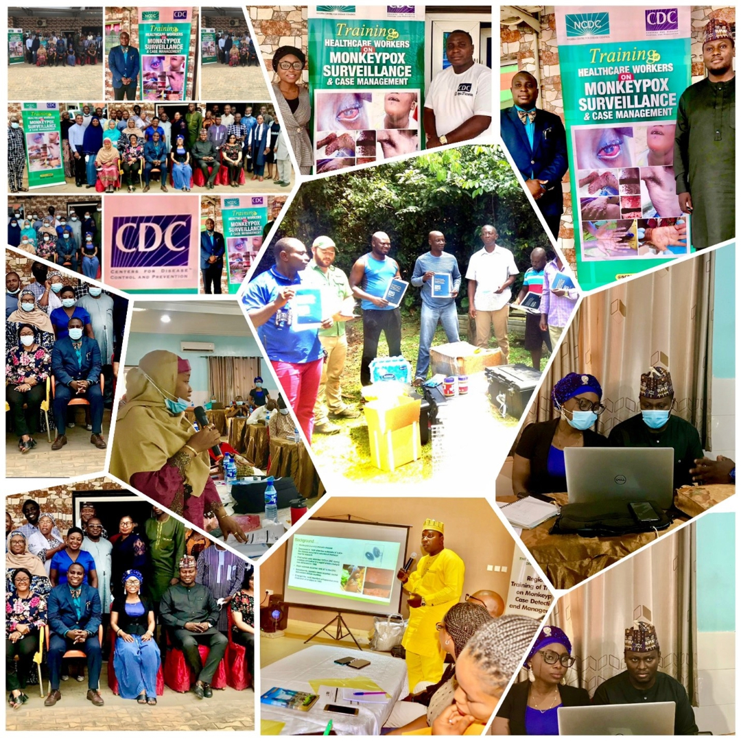 Dr-Saleh-Nigeria-3 collage of Local CDC staff, including Dr. Muhammad Saleh, conducting training sessions across Nigeria