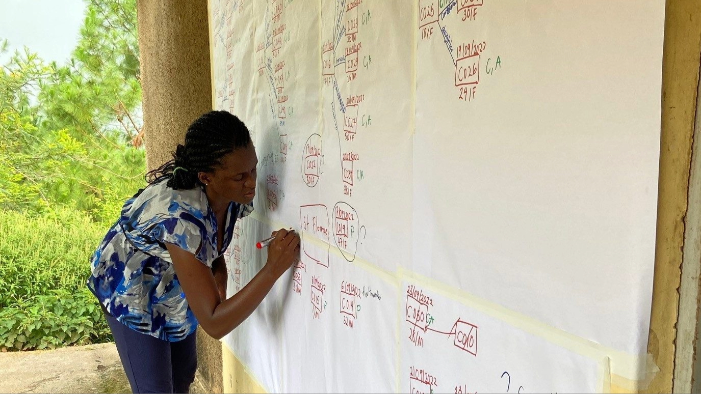 Uganda_Ebola_Mercy_TxTree_2022 Ms. Mercy Wanyana assembles the first transmission chain for the 2022 Ebola virus outbreak
