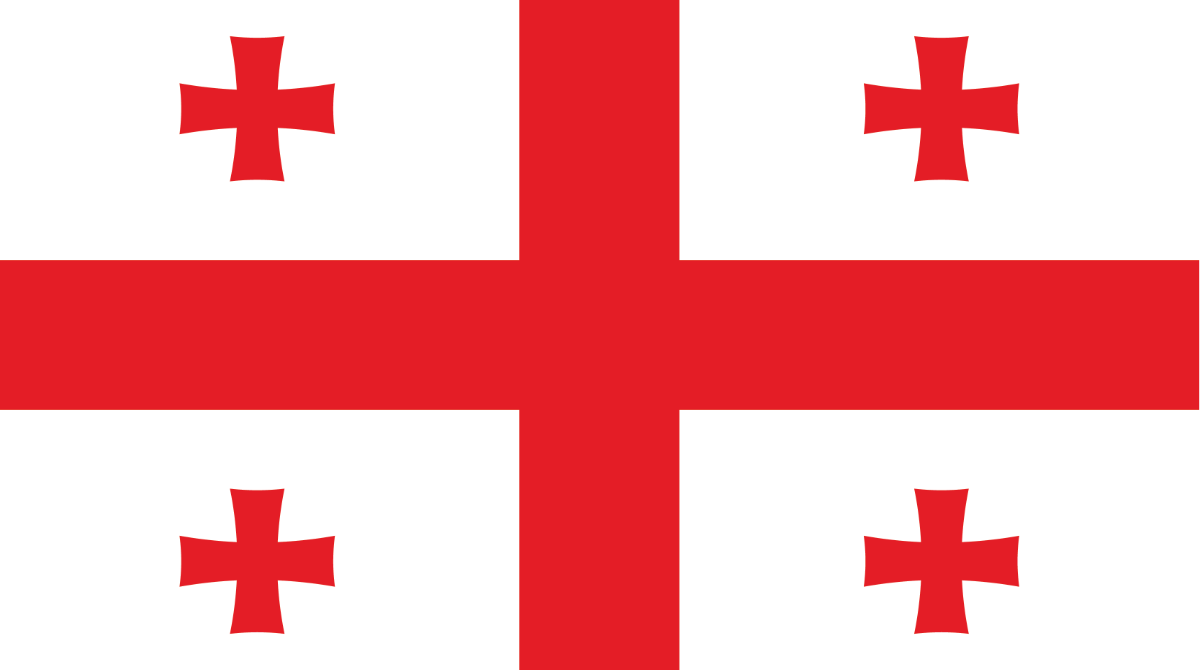White background with a large red cross that extends to the edges of the flag.