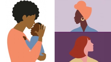 — title missing — profiles of women and woman holding infant