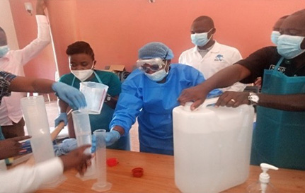 Uganda Ebola ABHR Making IDI supported a 5-day training on ABHR production organized by Mildmay Uganda in Nakasongola May 23-27, 2022. Photo credit: IDI