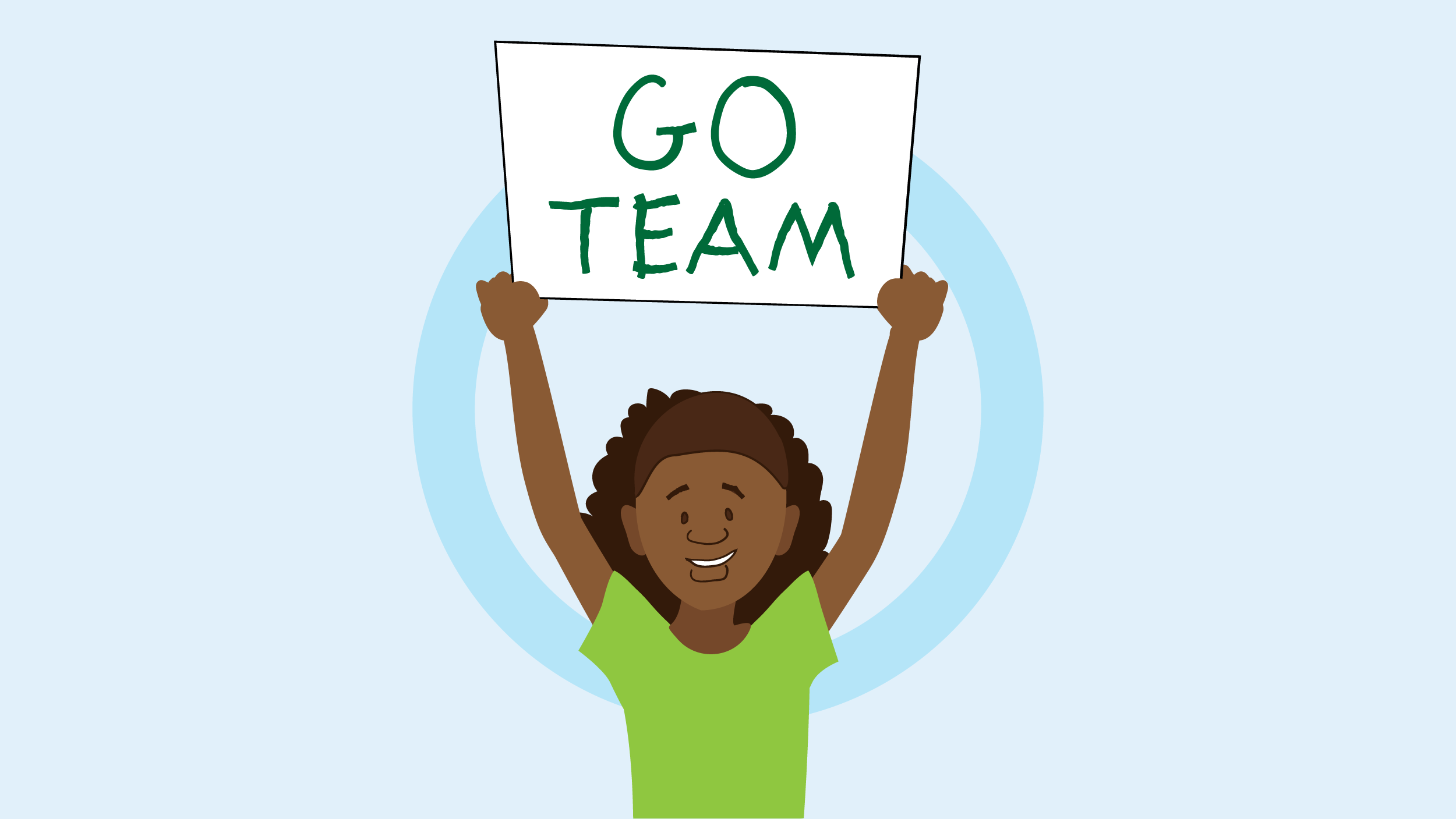 HU graphic girl with sign Animated Black girl holding sign above her head that says Go Team