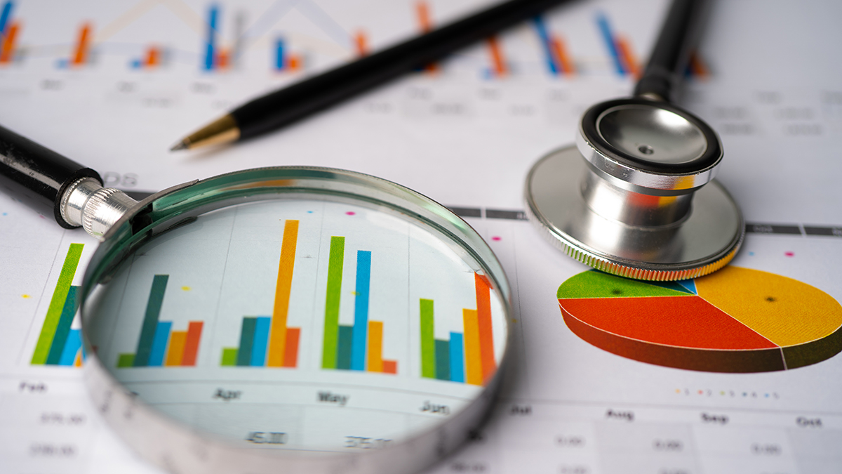 HAIs: Reports and Data data charts and stethescope