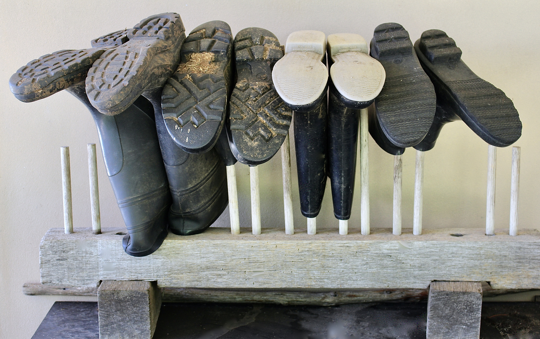 A row of boots outside