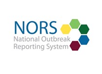 -- title missing -- NORS acronym with a circle of yellow, lime, dark green, blue, and burgundy hexagons to the right