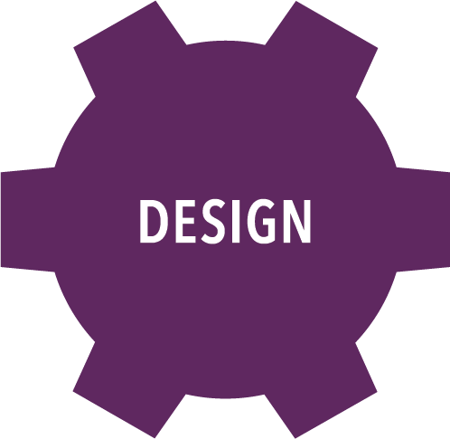 A gear that is labeled "Design."