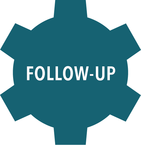 A gear that is labeled "Follow-up."