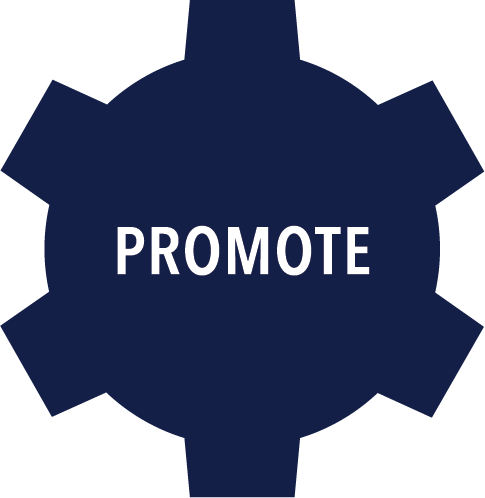 A gear that is labeled "Promote."