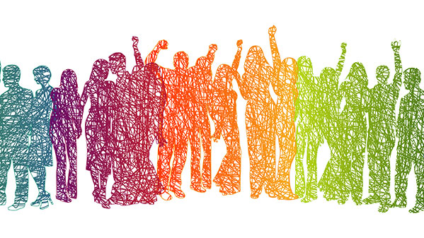 Supporting lgbtq youth Rainbow people graphic.
