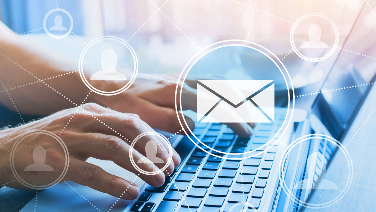 email network Hands typing and submitting a form on a computer laptop.