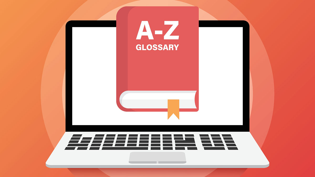 Illustration of glossary in front of laptop