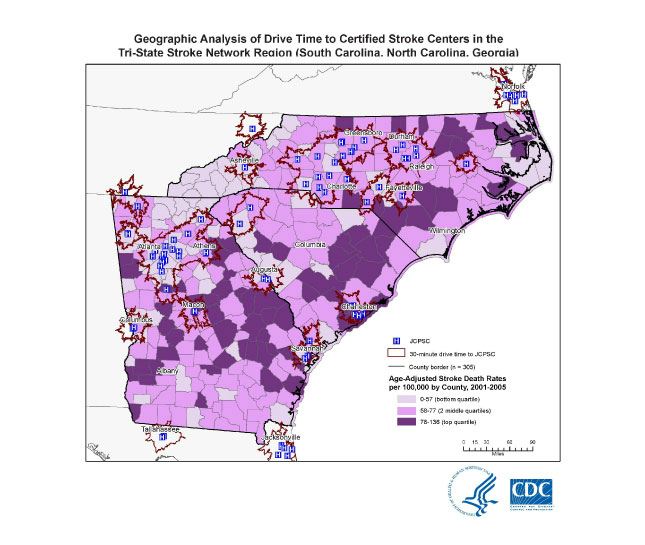SE_Drive_times_to_Primary_Stroke_Khan2011.jpg Geographic Analysis of Drive Time to Certified Stroke Centers in the Tri-State Stroke Network Region (South Carolina, North Carolina, Georgia)