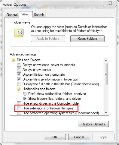 AggData1 Folder options window with the View tab open.