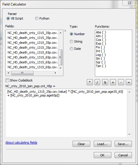 AggData10 The Field Calculator window.