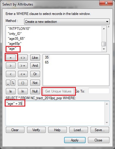 AggData12 The Select by Attributes window.