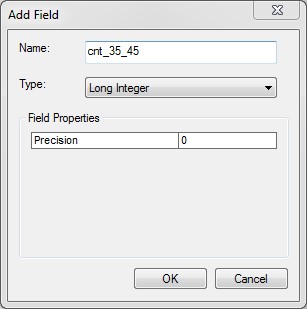 AggData16 The Add Field window where you can enter the field Name, Type, and Properties.