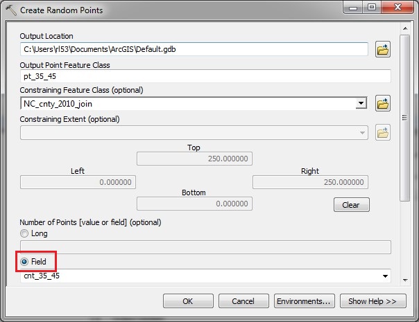 AggData19 The Create Random Points window.