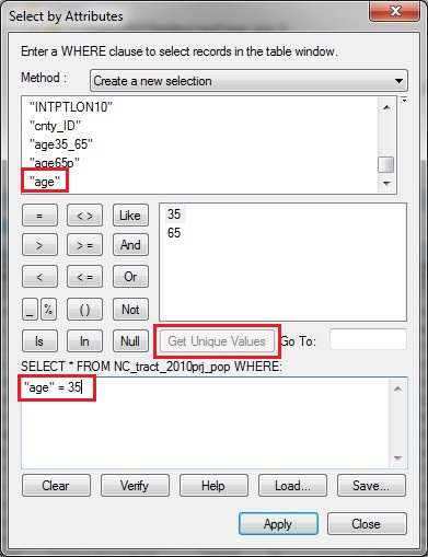 AggData9 The Select by Attributes window.