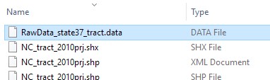 ArcGISPro_11 The data file RawData_state37_tract.data is highlighted.