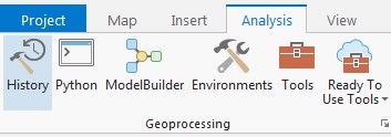 ArcGISPro_16 Analysis tab open with the History button highlighted.