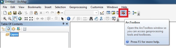 ArcMap1 The Arc Toolbox icon is highlighted.