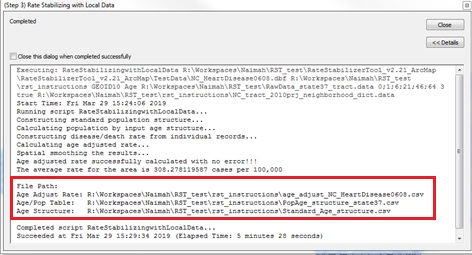 ArcMap15 Results window showing all of the output paths.