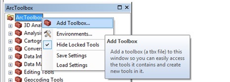 ArcMap2 The ArcToolbox window with Add Toolbox highlighted.