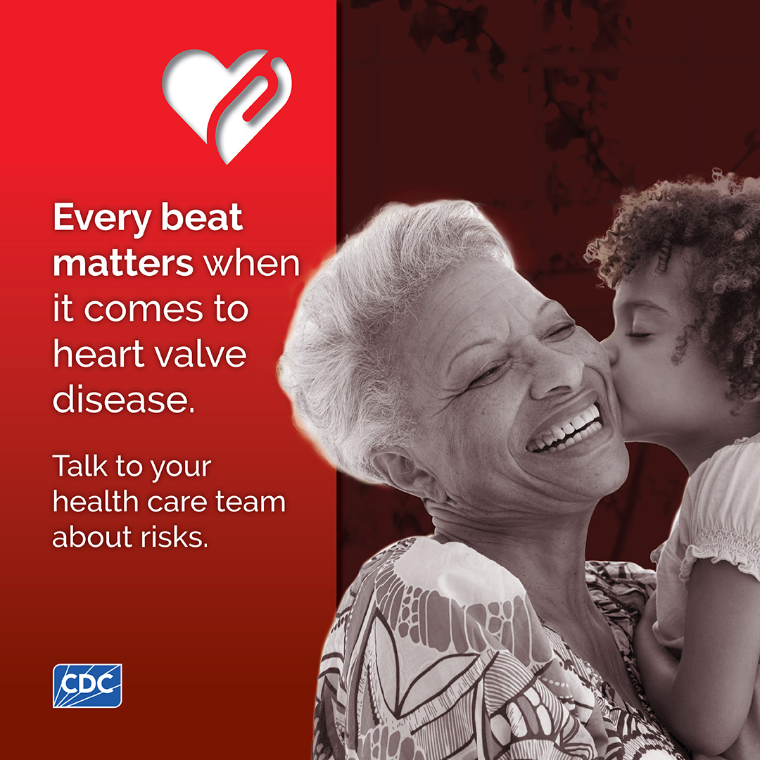 HVD-social-card-beat2-sq Small child kissing her grandmother's cheek. Every beat matters when it comes to heart valve disease. Talk to your health care team about risks.