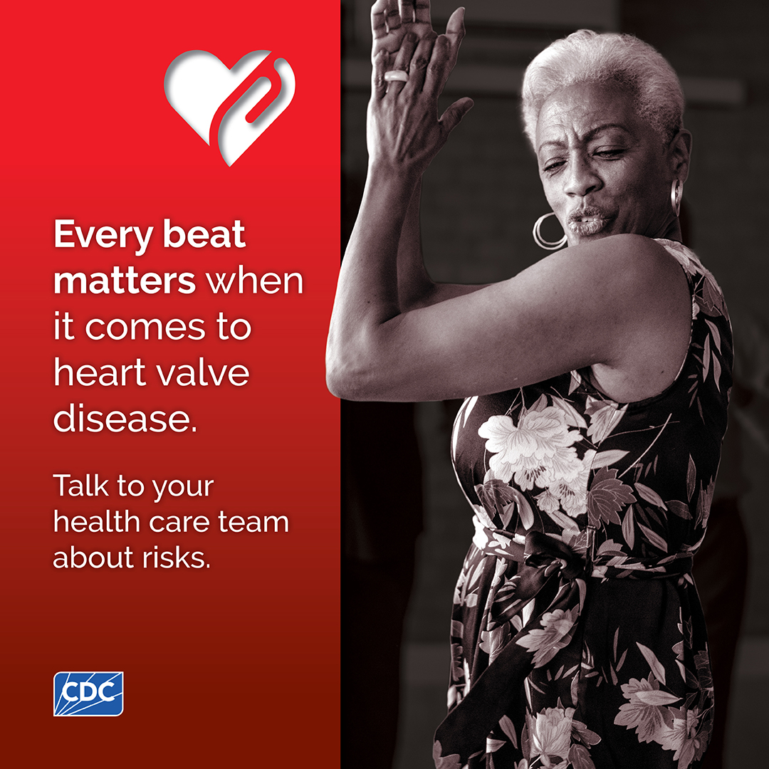 HVD-social-card-everybeat-sq Woman dancing. Every beat matters when it comes to heart valve disease. Talk to your health care team about risks.