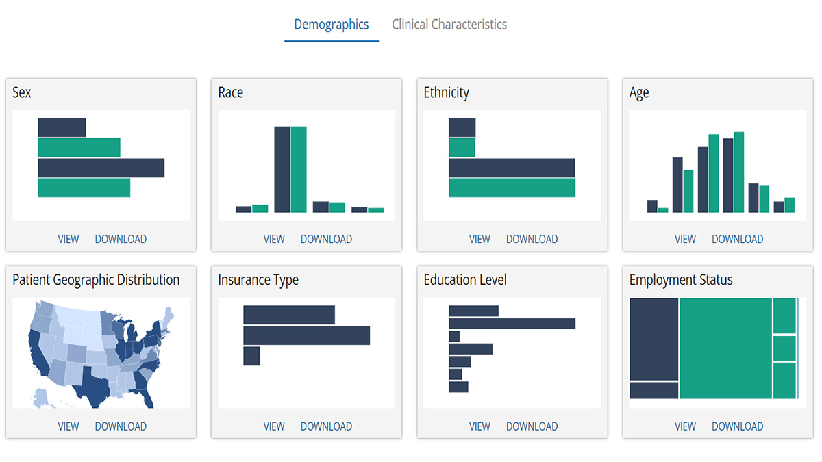 Community Counts Picture of the demographics module in the data visualization that shows bar graphs and a map