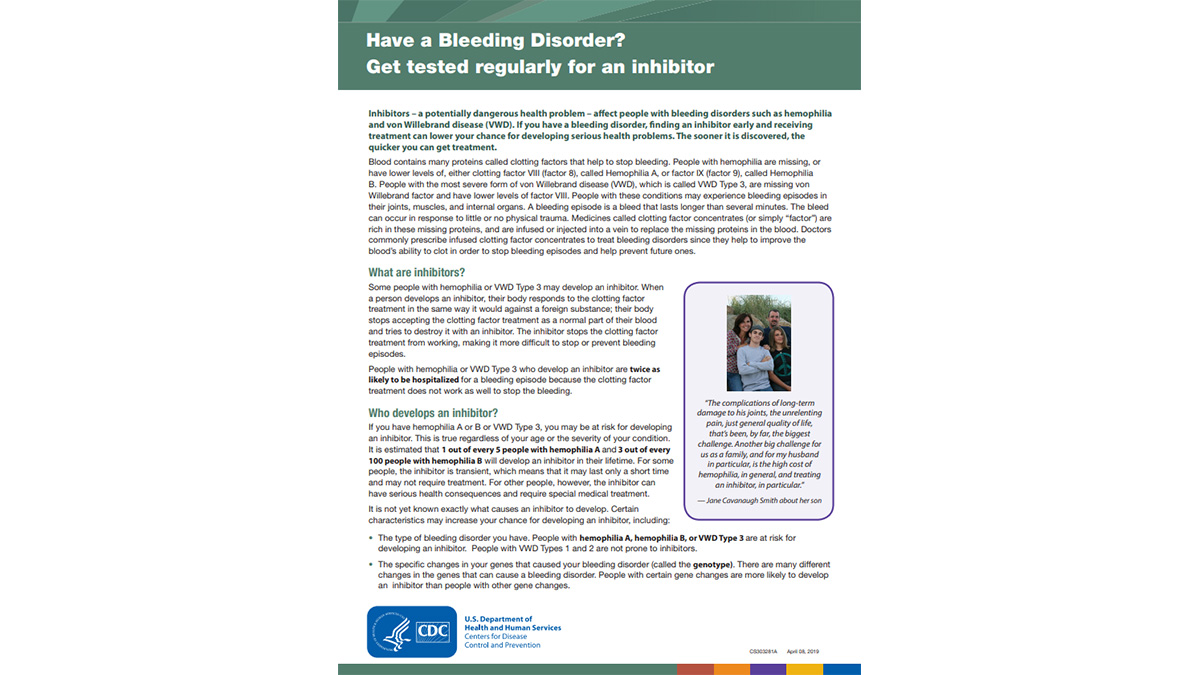 Picture of a handout that explains inhibitors and testing for inhibitors
