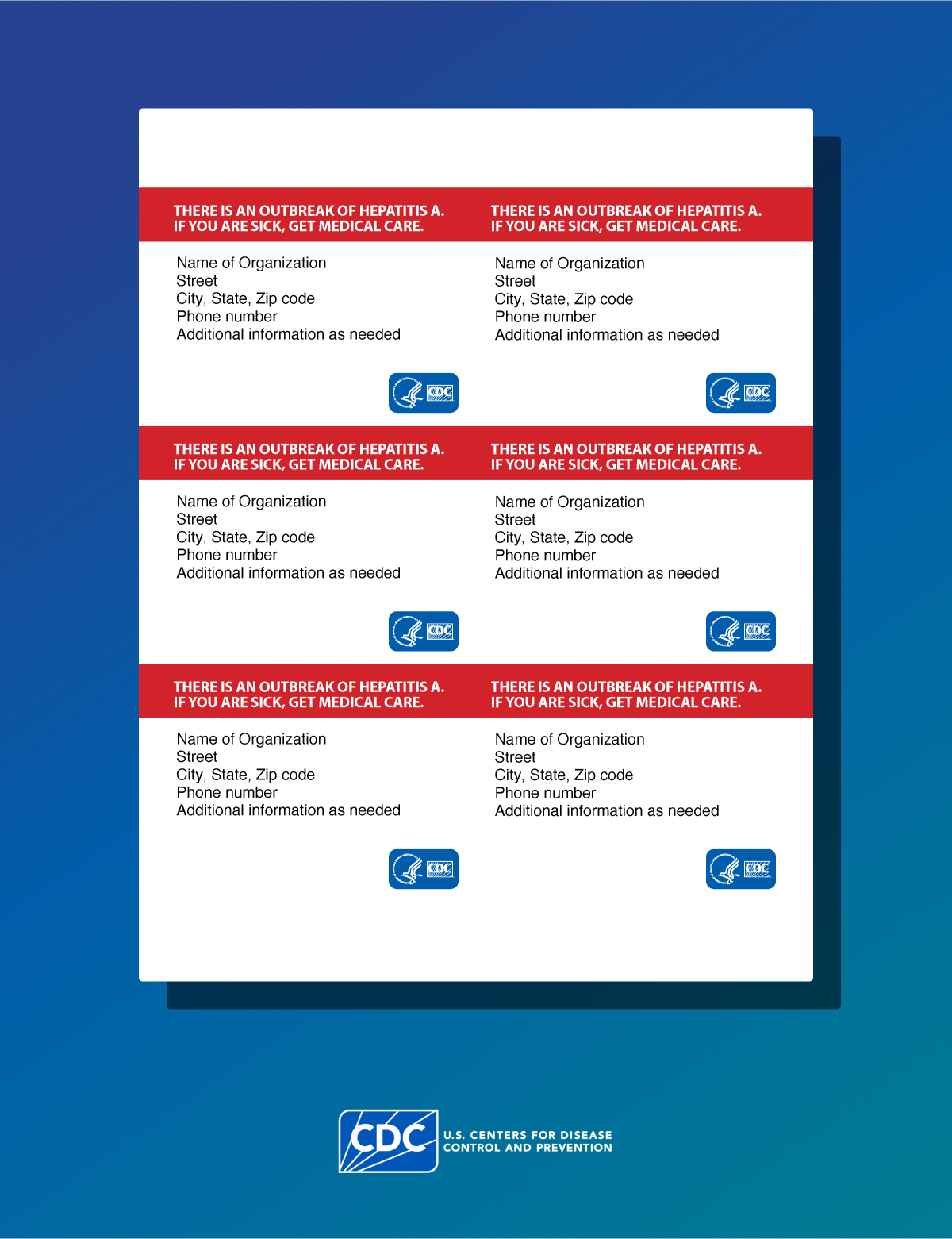 Card to fill out during a hepatitis a outbreak if you are sick