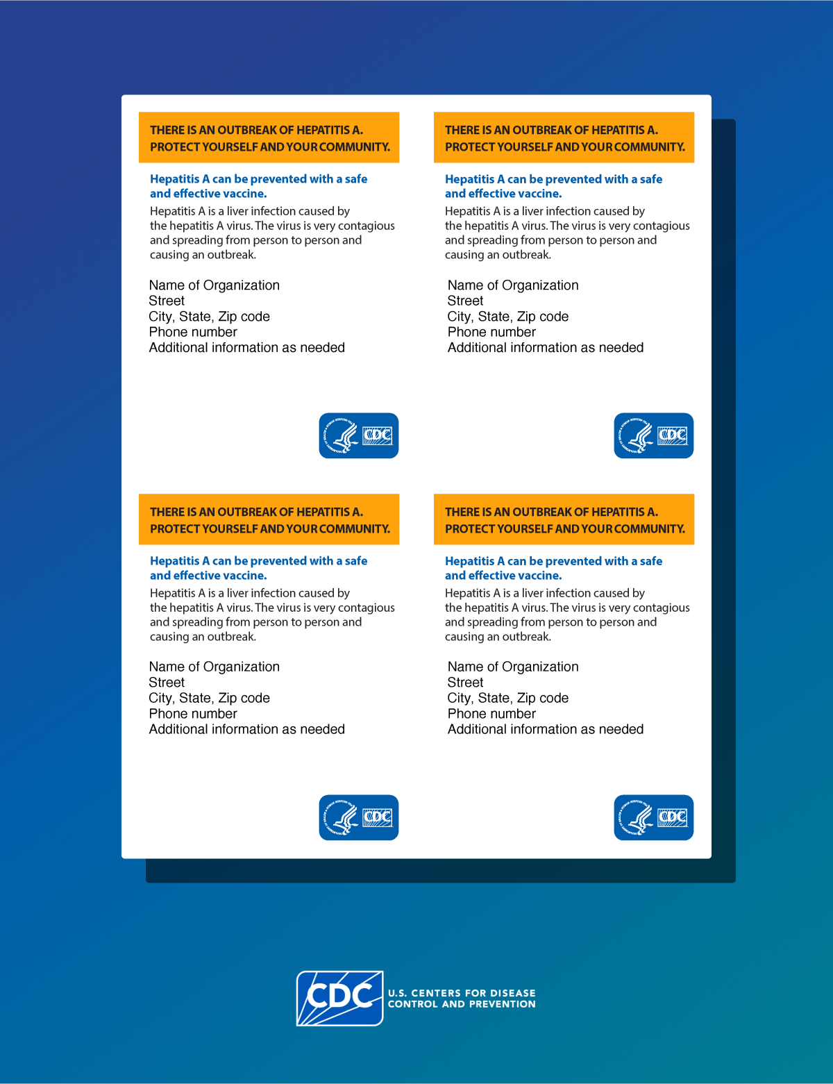 Pocketcard for hepatitis A outbreak information