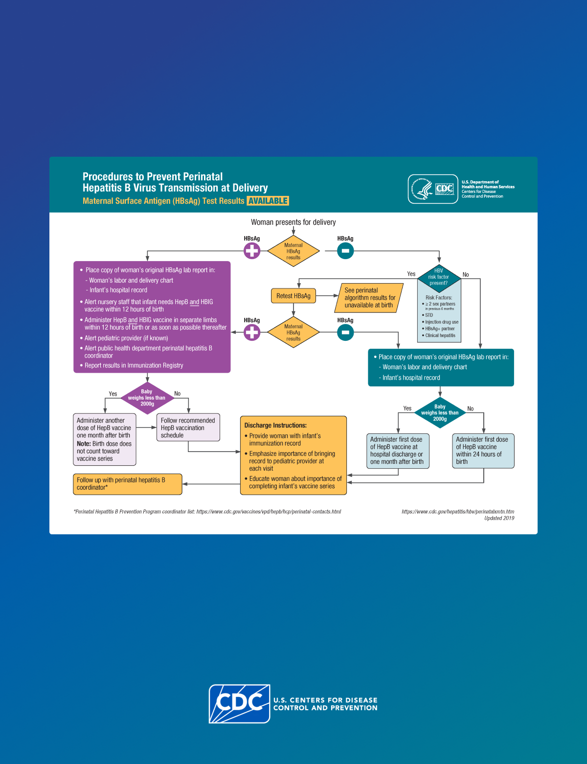 Poster highlighting procedures to prevent perinatal hepatitis B virus transmission at delivery