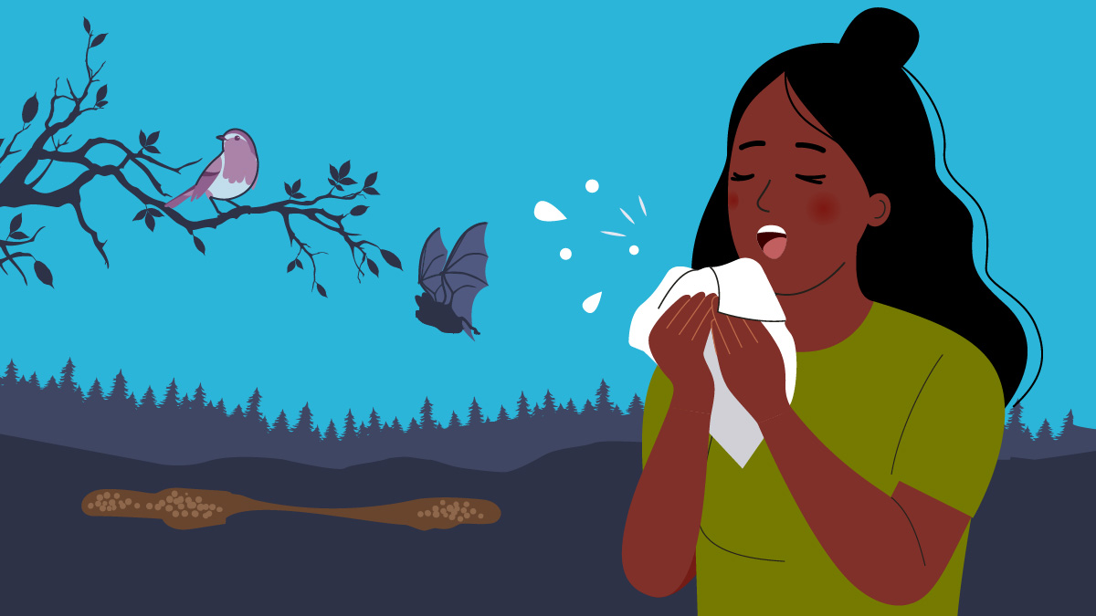 woman coughing outside