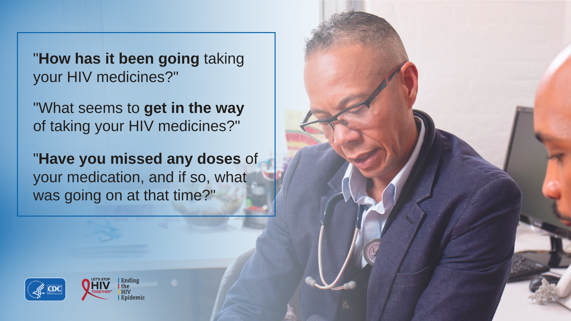 Questions to assess ART adherence Provider asking patient questions about adherence to ART.