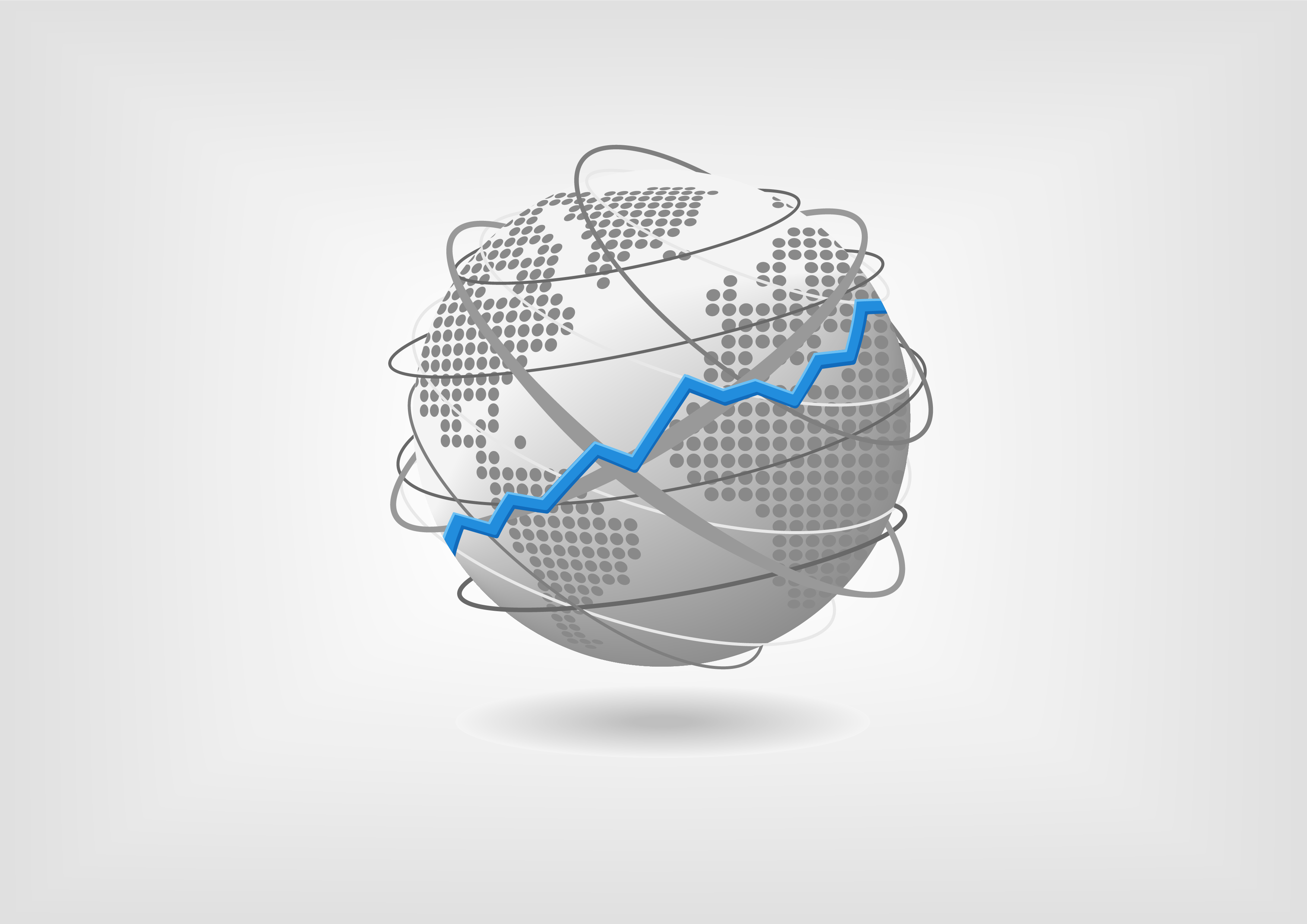 PHAM Logo Image of gray globe with blue graph line.