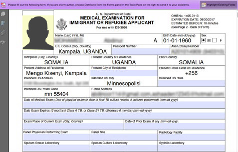 — title missing — Medical Examination for Immigrant or Refugee Applicant form