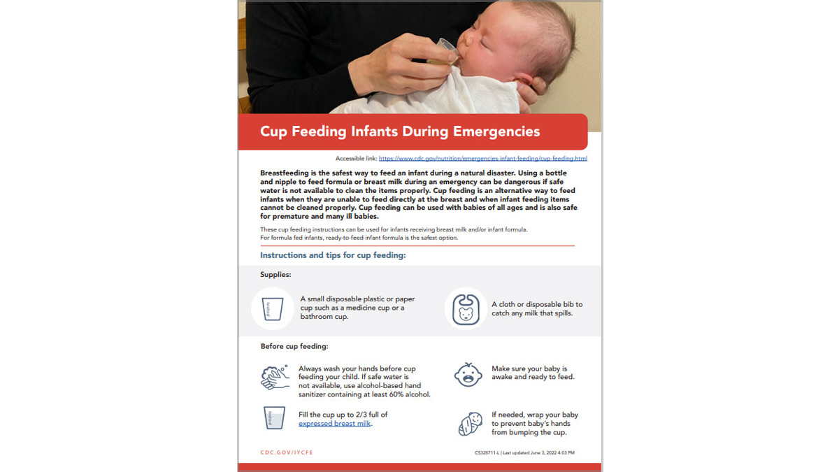 — title missing — CDC handout of guidance on how to cup feed during an emergency.